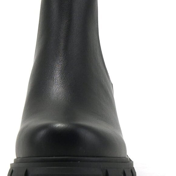 Women Chelsea Ankle Bootie Faux Suede Vegan Leather Lug Sole Block Heel - Picture 3 of 5